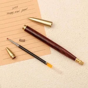 Vintage brass zodiac rollerball pen with wood barrel for business and office writing