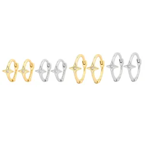 Boucles d'oreilles créoles en argent S925 avec étoiles et oxydes de zirconium scintillants