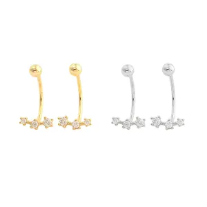 Elegantes pendientes curvados de plata S925 con tres circonitas en oro y plata fina