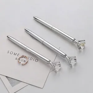 Stylo à Bille de Luxe en Métal avec Diamant en Cristal Papeterie Créative Stylo Écriture Élégant pour Bureau Fournitures Scolaires