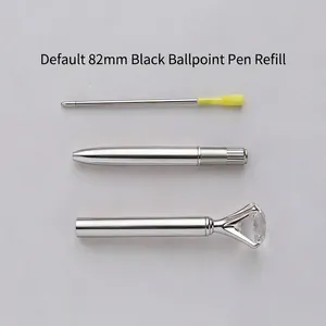 Stylo à bille élégant en métal avec un grand diamant en cristal et une recharge noire de 82 mm.