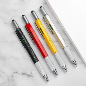 Multifunctional Tool Ballpoint Pen With Ruler Level Stylus Phillips Flathead Screwdriver Metal Hexagonal Body Pens For Office Writing Supplies