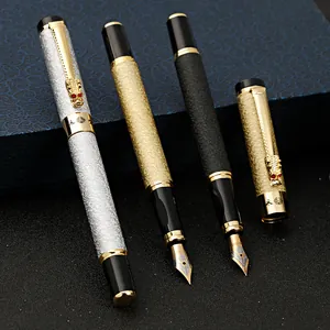 Vintage Brass Dragon Head Fountain Pen Luxury Electroplated Engraved Business Gift Pen With Ink Converter For Office Writing