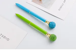 Penna a sfera creativa in metallo con terminale a sfera in strass blu e verde