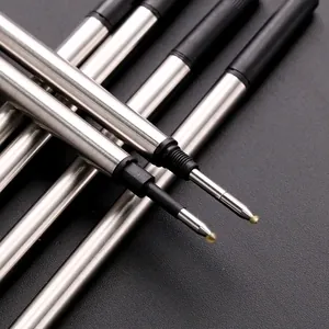 Macro shot of 0.5mm metal ballpoint pen refills with stainless steel body
