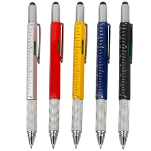 Professional 6-in-1 multi-functional tool pen with level bubble, ruler, and stylus in five colors