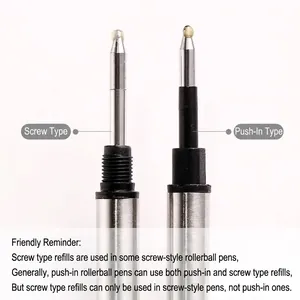 0.5mm black metal rollerball pen refills featuring screw-in and plug-in interface styles