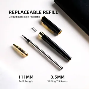 Business metal rollerball pen with disassembled parts and 0.5mm black ink refill.