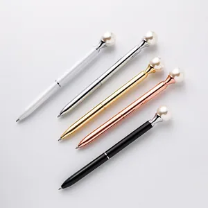Elegant Metal Ballpoint Pen With Large Artificial Pearl Decoration Twist Action Writing Pen Business Office School Supplies