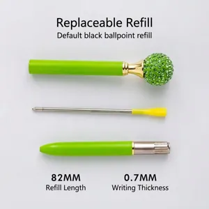 Penna a sfera creativa in metallo con decorazione a sfera in strass verdi e ricaricabile