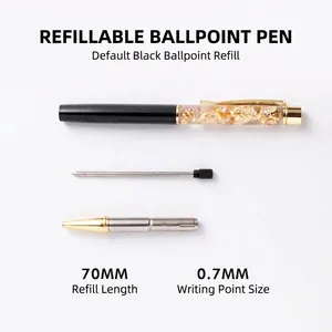 Elegant gold foil floating oil ballpoint pen with 0.7mm black refill and metal body