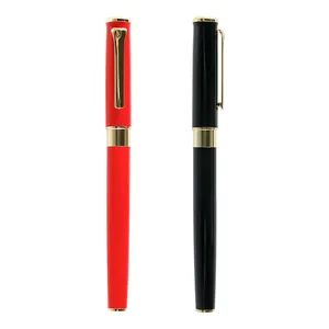 Elegant red and black metal business rollerball pens with gold-plated accents and clips