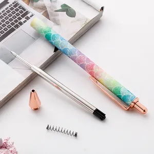 Glitter rainbow mermaid scale click-action metal ballpoint pen with rose gold hardware