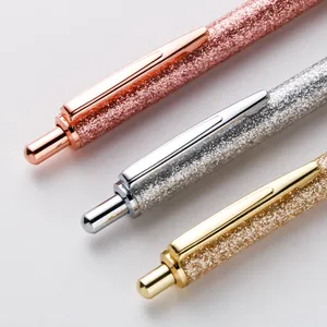 Premium retractable glitter ballpoint pens in rose gold, silver and gold metallic colors