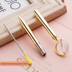 Elegant golden globe metal ballpoint pen set with a standard 82mm black ink refill