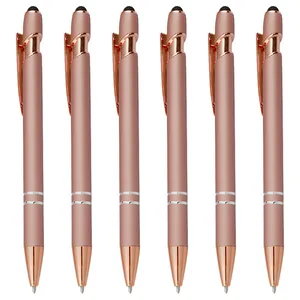 Roségold Aluminiumlegierung Einziehbarer Kugelschreiber Mit Stylus-Spitze Für Touchscreens Schwarze Tinte Business Büro Schule Schreibwaren