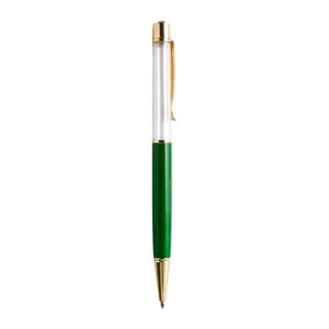 Green and gold DIY empty barrel ballpoint pen with transparent top for filling