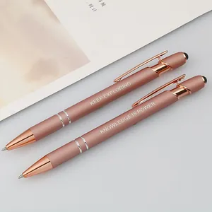Premium-Kugelschreiber aus Aluminium in Roségold mit Touch-Spitze und Motivationszitaten
