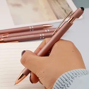 Eleganter roségoldener Aluminium-Kugelschreiber mit Stylus-Spitze und mattem Finish