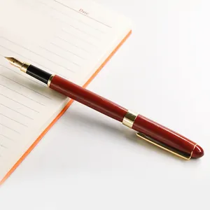 Rosewood Business Fountain Pen Gold Metal Trim Iridium Fine Nib 0.5mm Wood Texture Executive Office Signature Gift Pen