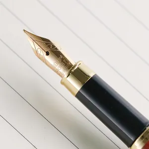 High-quality elegant wood and metal fountain pen featuring a gold-plated iridium point nib