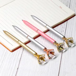 Premium metal ballpoint pens featuring a large crystal diamond top in assorted colors