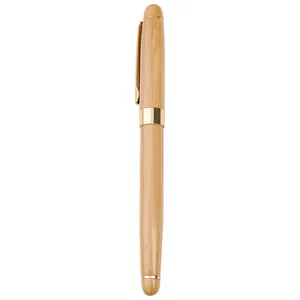Elegant natural bamboo fountain pen with polished golden accents for office and gift use