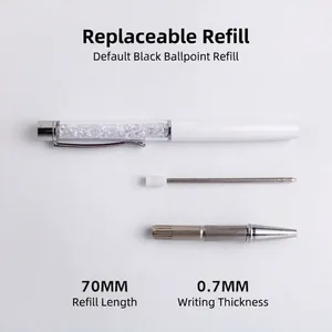Elegant white crystal ballpoint pen set with 70mm refill and 0.7mm writing tip
