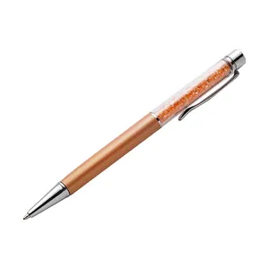 Elegant rose gold metal ballpoint pen with orange crystal rhinestones for business gift