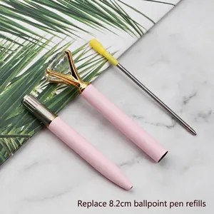 Elegante penna a sfera in metallo rosa con grande diamante e ricarica da 8,2 cm