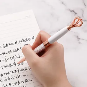 Luxury Metal Crown Ballpoint Pen With Sparkling Rhinestone Filling Creative Stationery Writing Pen For Office School Gift