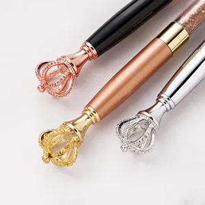 Elegant crown top metal ballpoint pen available in various polished metallic finishes