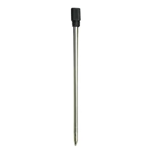 Detail view of a 7cm silver metal ballpoint pen refill featuring a black screw top