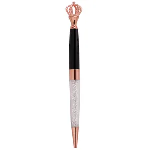 Elegant rose gold crown metal ballpoint pen with sparkling crystal filled barrel design