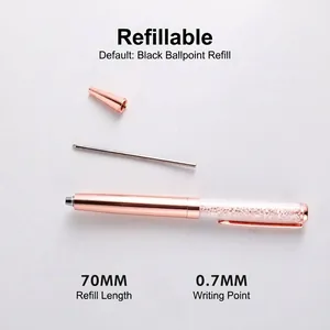 Eleganter roségoldener Kristall-Kugelschreiber mit 0,7 mm schwarzer Ersatzmine