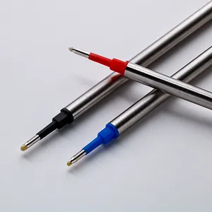 Set of three metal ballpoint pen refills in black, blue and red colors, 11.2cm length