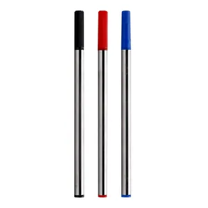 Set of three premium 11.2cm metal rollerball pen refills in black red and blue ink colors