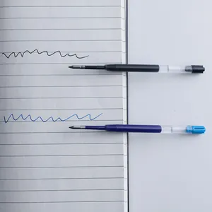 Set of black and blue rollerball pen refills shown on a lined notebook for office use
