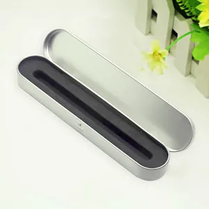 Silver metal tin pencil box with black foam insert for stationary and gift tools