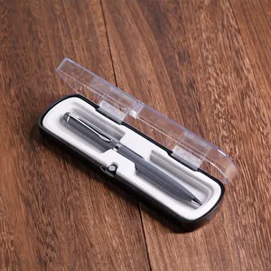 Caja de regalo magnética transparente minimalista con bolígrafo gris incluido dentro