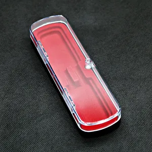 Elegante estuche doble rojo transparente para bolígrafos con cierre magnético suave