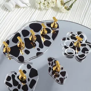 Magnetic Nail Practice Stand With Cow Print Acrylic Base Gold Metal Holders For Beginner DIY Nail Art Display Tool
