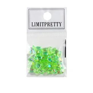 Sparkling aurora green rectangular ice-clear nail art crystals for manicures 50pcs bag