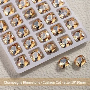 Strass in cristallo K9 champagne con forma quadrata sfaccettata per nail art di lusso