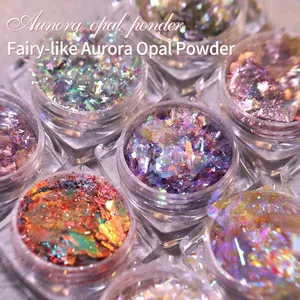 Aurora Opal Nail Powder Iridescent Chrome Sequins Super Flash Ultra Thin Aurora Pigment For Summer Nail Art DIY Decoration