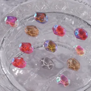Iridescent aurora candy ice cube nail rhinestones with irregular water ripple effect