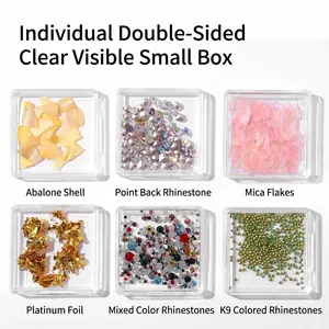 Clear square acrylic nail art storage boxes 3.5x3.5cm for jewelry charms and beads