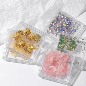 Transparent square acrylic storage boxes for nail art decorations and accessories