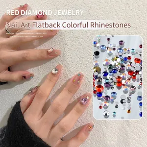 Mixed Color Nail Art Rhinestones Glass Crystals Iridescent Flatback Heart Round Square Gemstones For DIY Manicure Decor