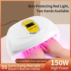 150W Professional UV LED Nail Lamp Fast Drying Gel Polish Curing Light With 57 LEDs 4 Timers Red Light White Nail Dryer
